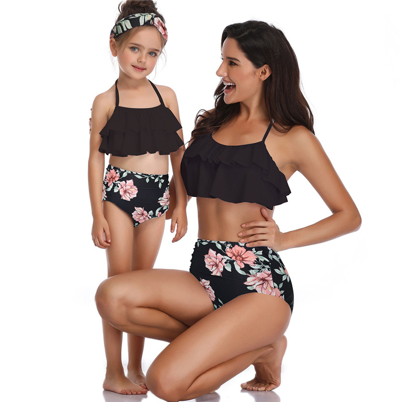 F4728-4 Swimsuits for Girls Women High Waist Bikini Family